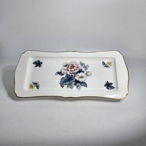 Royal Worcester Bone China Bone Rectangular Serving Tray Floral Design Gold Trim